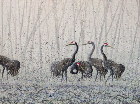 Cranes original painting by Gintaras Tadauskas. Animalistic Paintings