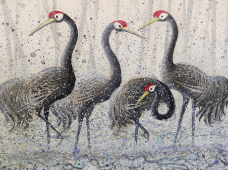 Cranes original painting by Gintaras Tadauskas. Animalistic Paintings