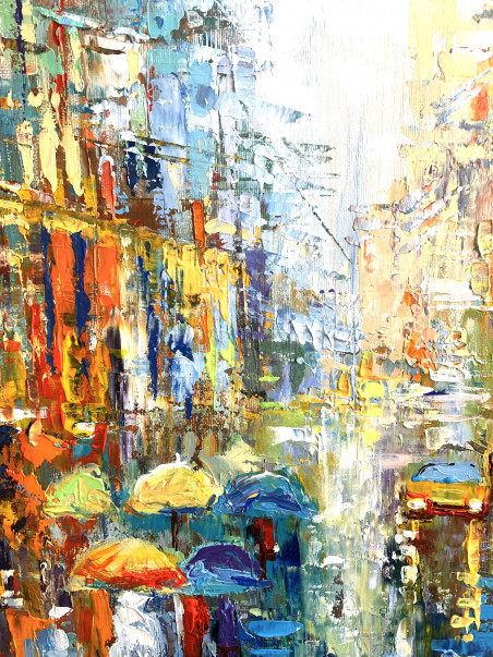 Just Another Big City Day original painting by Nijolė Grigonytė Lozovska. Urbanistic - Cityscape