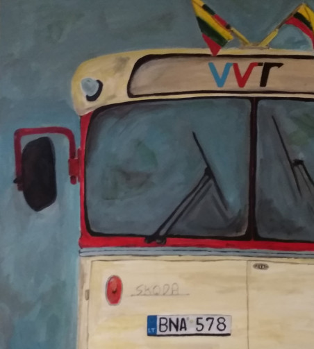 Vilnius trolleybuses original painting by Laura Mickutė. Home