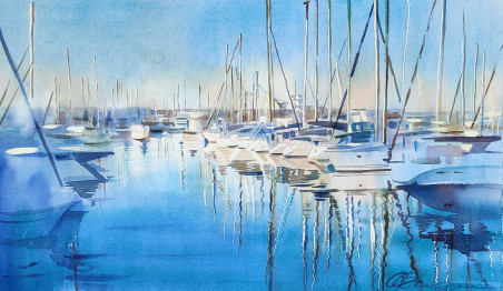 Where I'm not. Yachts original painting by Svetlana Ovinova. Marine Art