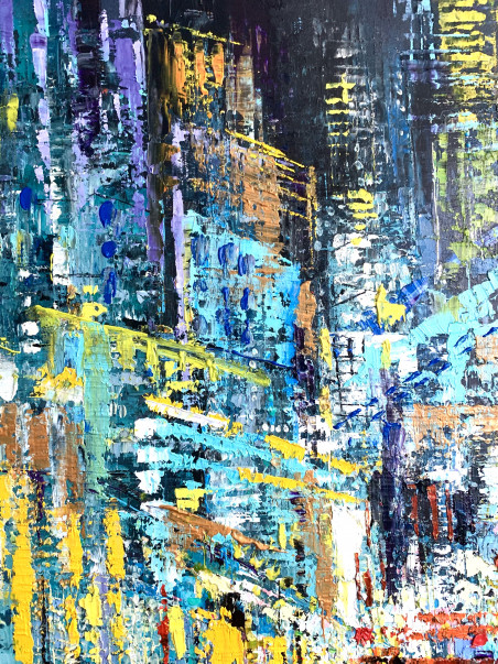 Blue City original painting by Nijolė Grigonytė Lozovska. Urbanistic - Cityscape