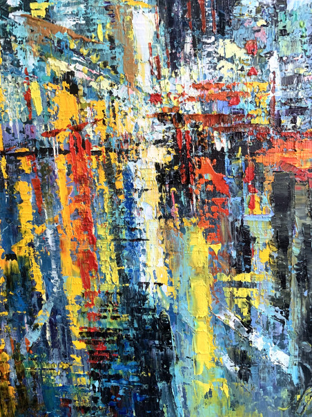 Blue City original painting by Nijolė Grigonytė Lozovska. Urbanistic - Cityscape