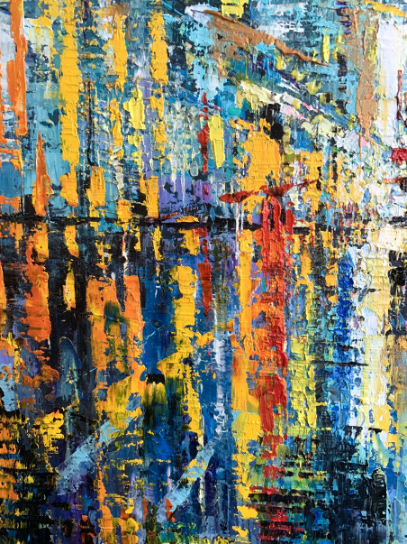 Blue City original painting by Nijolė Grigonytė Lozovska. Urbanistic - Cityscape