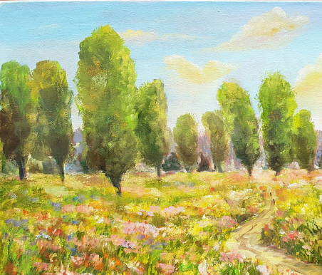 Warm summer day original painting by Voldemaras Valius. Lithuanian Landscape Paintings