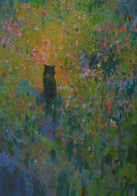 Where is the bird chirping? original painting by Vytautas Laisonas. Home