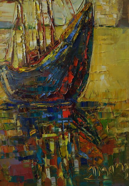 Sailboat Reflection II original painting by Simonas Gutauskas. Simonas Gutauskas Art