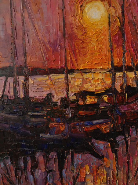 Sunset in Port original painting by Simonas Gutauskas. Simonas Gutauskas Art