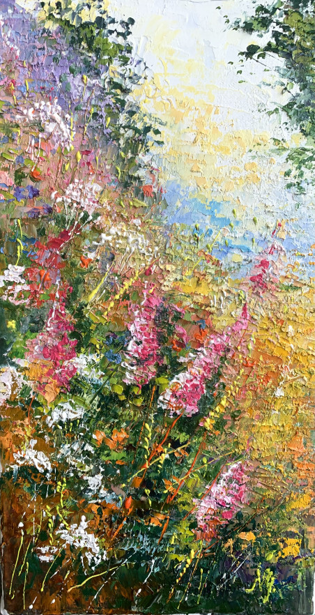 August meadow original painting by Nijolė Grigonytė Lozovska. Flowers