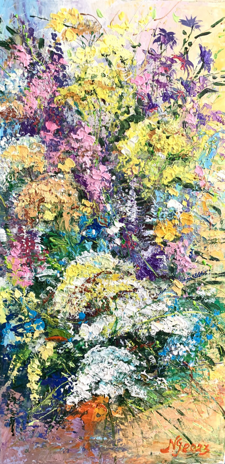 A holiday original painting by Nijolė Grigonytė Lozovska. Flowers