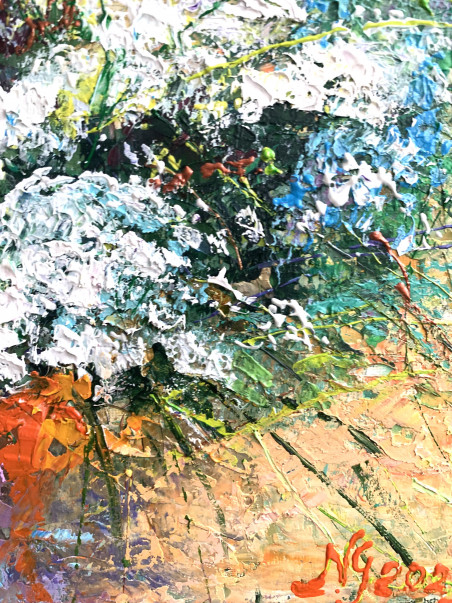 A holiday original painting by Nijolė Grigonytė Lozovska. Flowers