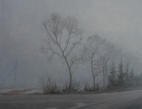 Fog original painting by Gintarė Marčiulynaitė Maskaliūnienė. Lithuanian Landscape Paintings