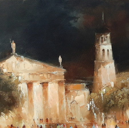 Cathedral original painting by Rimantas Grigaliūnas. Urbanistic - Cityscape