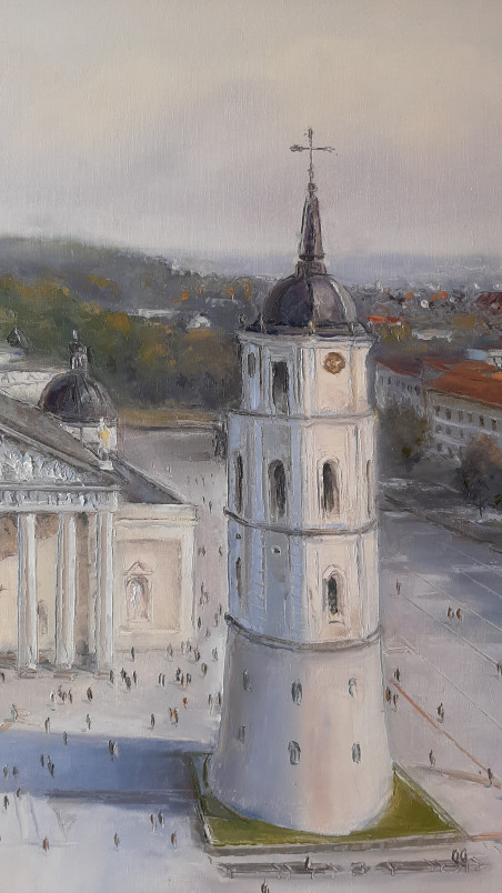 Vilnius Oldtown original painting by Aleksandras Lysiukas. Urbanistic - Cityscape