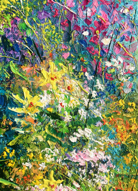 Summer. July original painting by Nijolė Grigonytė Lozovska. Flowers