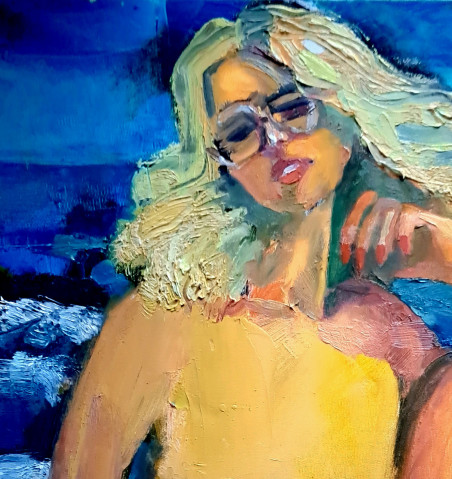 Girl resting by the sea original painting by Saulius Kruopis. Nude