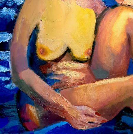 Girl resting by the sea original painting by Saulius Kruopis. Nude