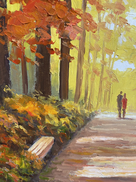 On a Sunny Autumn Path original painting by Rimantas Virbickas. Paintings With Autumn