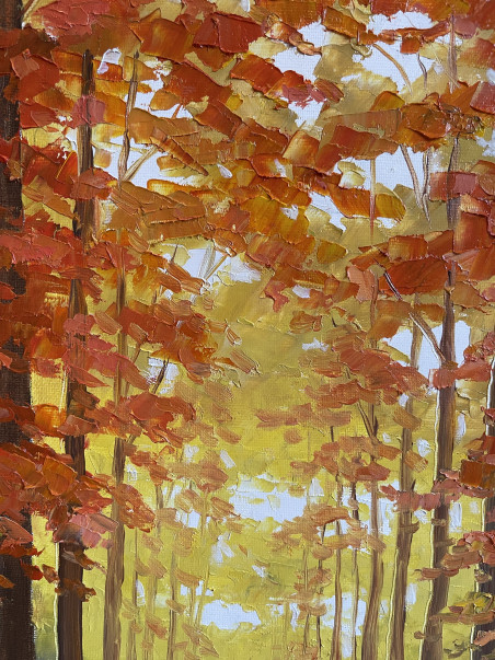 On a Sunny Autumn Path original painting by Rimantas Virbickas. Paintings With Autumn