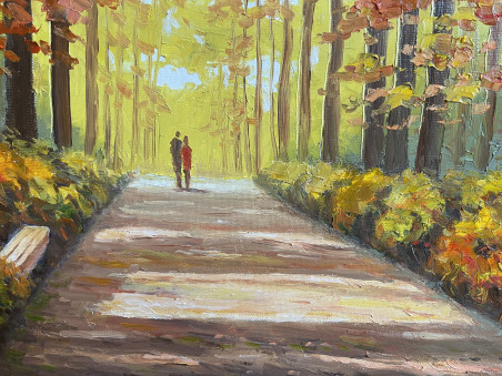 On a Sunny Autumn Path original painting by Rimantas Virbickas. Paintings With Autumn