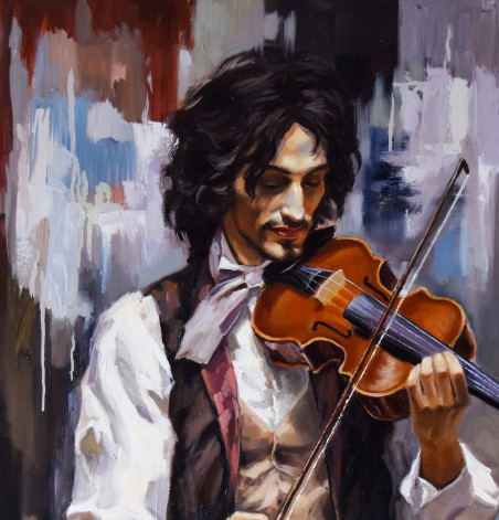 The passion of Niccolò Paganini II original painting by Serghei Ghetiu. Dance - Music