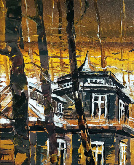 Eldership of Kačerginė 2 original painting by Marius Morkūnas. Urbanistic - Cityscape