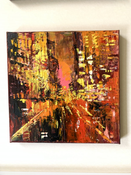 In the rhythm of the city: morning, day, evening, night original painting by Nijolė Grigonytė Lozovska. Urbanistic - Cityscape