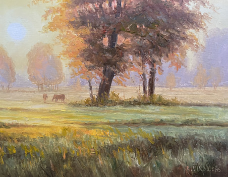 Golden Morning original painting by Rimantas Virbickas. Lithuanian Landscape Paintings