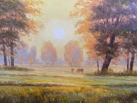 Golden Morning original painting by Rimantas Virbickas. Lithuanian Landscape Paintings