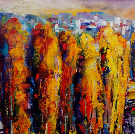 Autumn in the suburbs original painting by Leonardas Černiauskas. Lithuanian Landscape Paintings