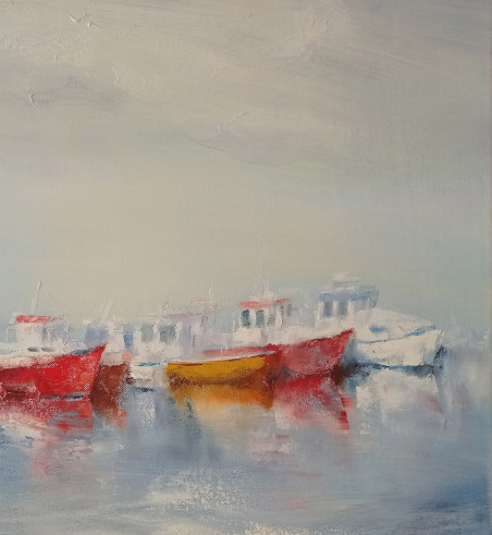 Resting Boats original painting by Gitana Petronaitienė. Marine Art