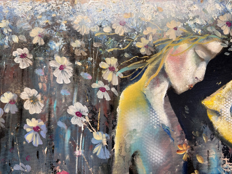 A walk in the sea of flowers original painting by Alvydas Venslauskas. Flowers