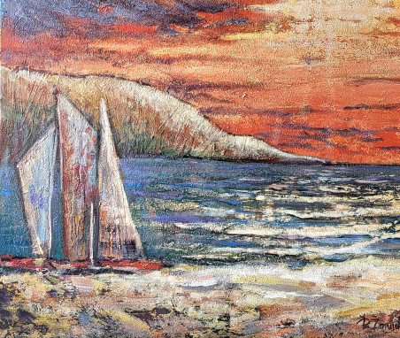 Homecoming original painting by Romas Žmuidzinavičius. Marine Art