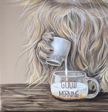 Katuccino original painting by Irena Kavaliauskienė. Animalistic Paintings