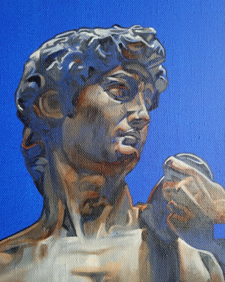 David in Cobalt Blue original painting by Ansis Burkė. Home