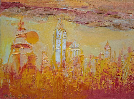 The city where I love to live - XII original painting by Saulius Kruopis. Urbanistic - Cityscape