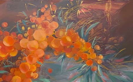 Night sea buckthorn original painting by Lidija Skačkauskaitė Kuklienė. Easter collection