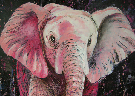 Pink elephant original painting by Viktorija Labinaitė. Animalistic Paintings