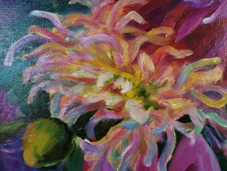 Dahlias original painting by Irena Jasiūnienė. Flowers