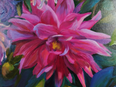 Dahlias original painting by Irena Jasiūnienė. Flowers