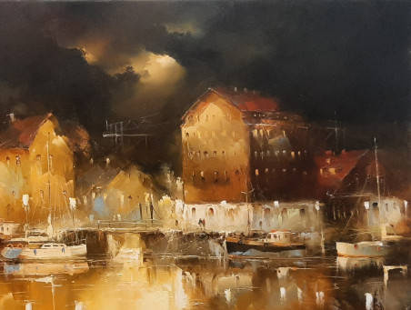 My Town original painting by Rimantas Grigaliūnas. Urbanistic - Cityscape