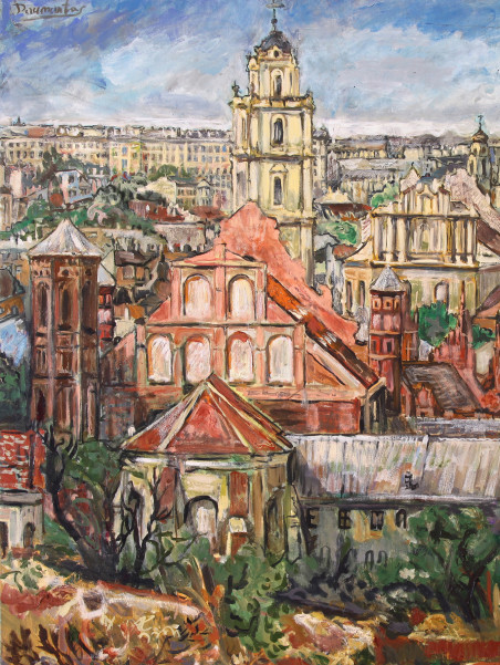 Vilnius view from Bekešas mountain original painting by Daumantas Tomas Pilipavičius. Urbanistic - Cityscape