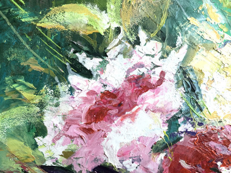 Peony mist original painting by Nijolė Grigonytė Lozovska. Flowers