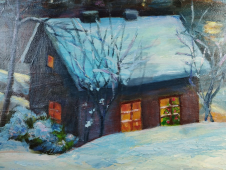 Waiting for Christmas. Vilnius original painting by Irena Jasiūnienė. Lithuanian Landscape Paintings