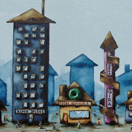 Old town original painting by Tomas Bernatonis. Urbanistic - Cityscape