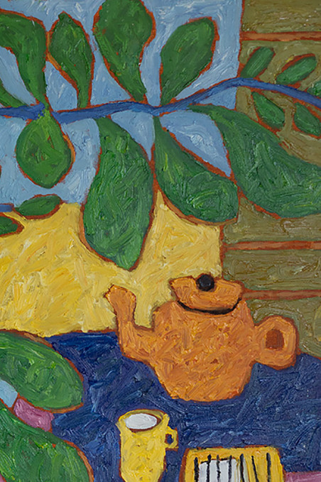 Still life with a yellow teapot original painting by Vytautas Jūrevičius. Still-Life