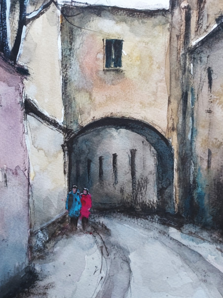 St. Kazimieras Street original painting by Eugis Eidukaitis. Urbanistic - Cityscape