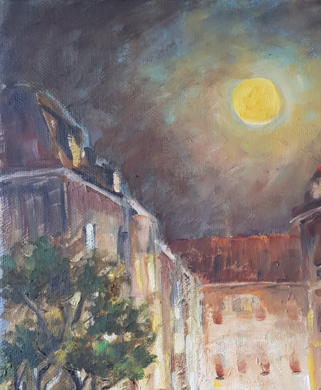 During the full moon original painting by Voldemaras Valius. Home