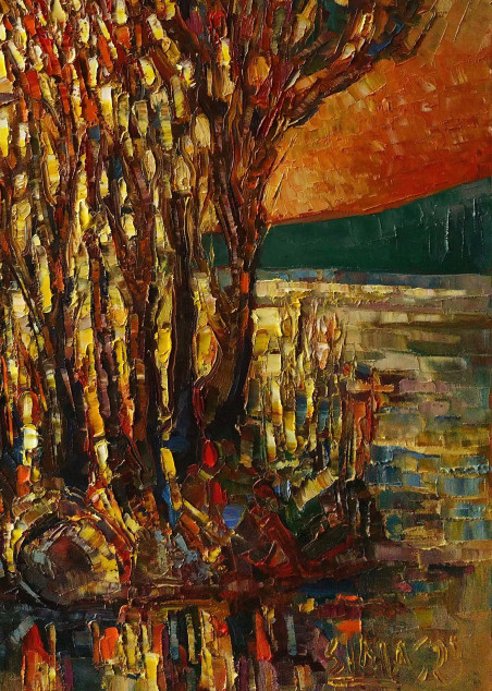 Trees on the island original painting by Simonas Gutauskas. Home