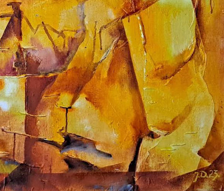 Yellow original painting by Jonas Dailidėnas. Home